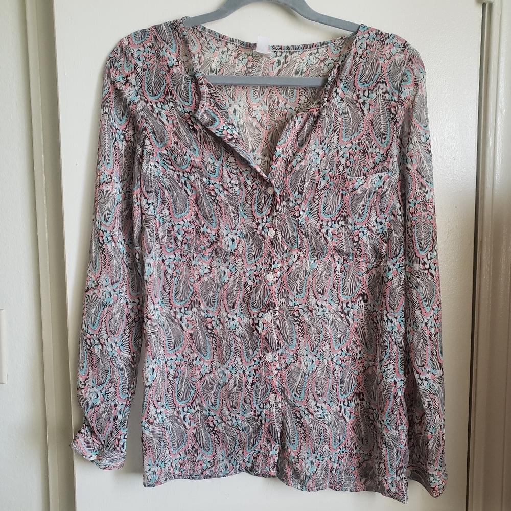 3/$15 Love Soup Blue and Pink Blouse